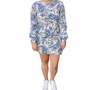 H&M Blue and White Print Dress Size 2